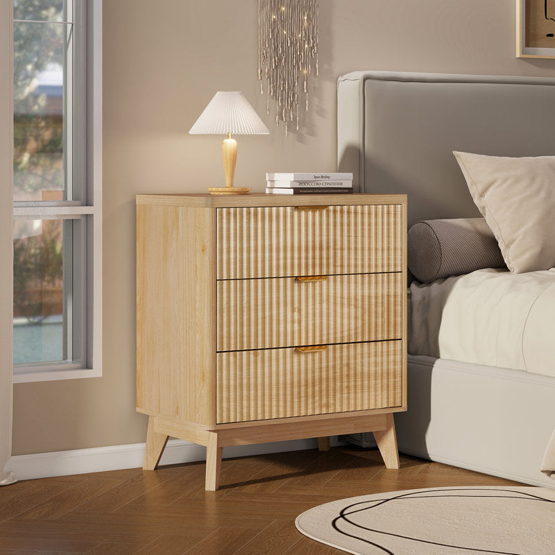 Rhythm - 3-Drawer Wood Nightstand Fluted Modern Bedside Table