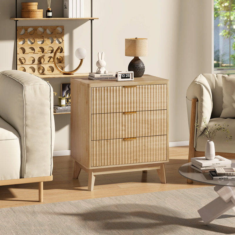 Rhythm - 3-Drawer Wood Nightstand Fluted Modern Bedside Table