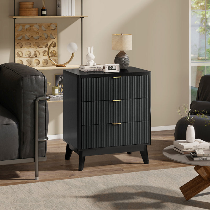 Rhythm - 3-Drawer Wood Nightstand Fluted Modern Bedside Table