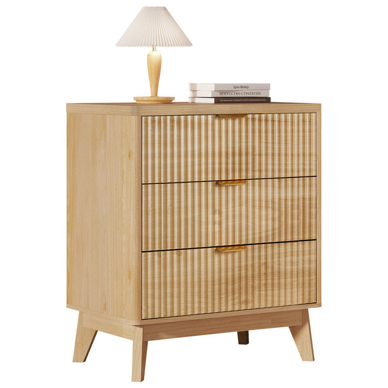 Rhythm - 3-Drawer Wood Nightstand Fluted Modern Bedside Table