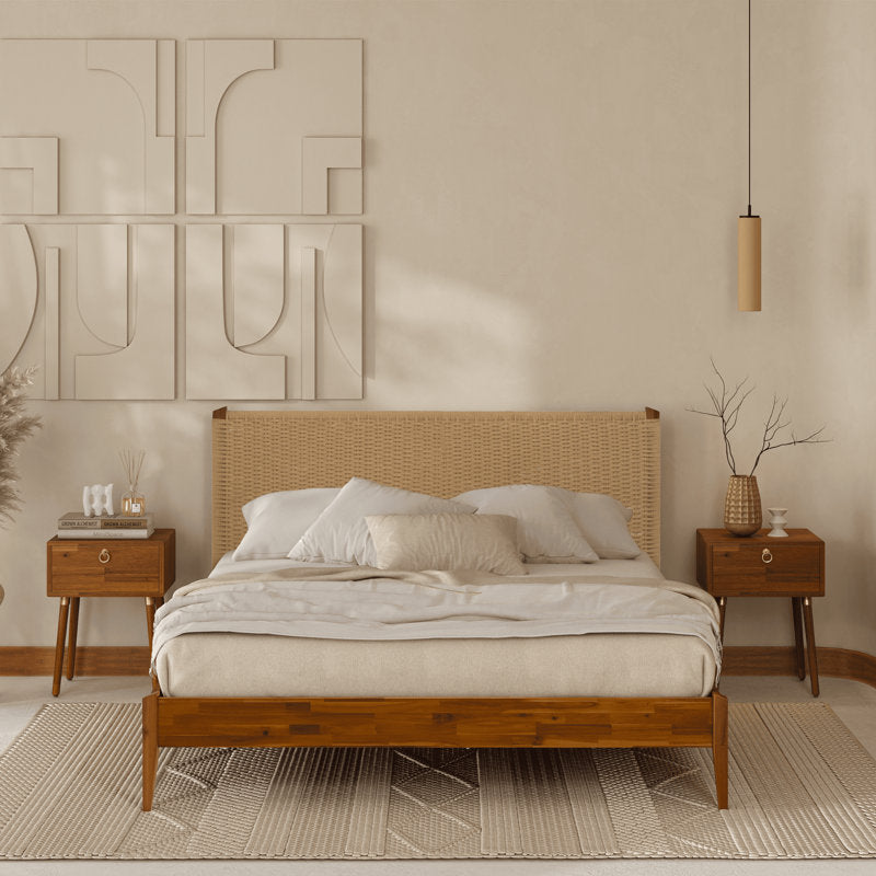 Selina - Solid Wood Platform Bed Bohemian Mid-Century Acacia Frame