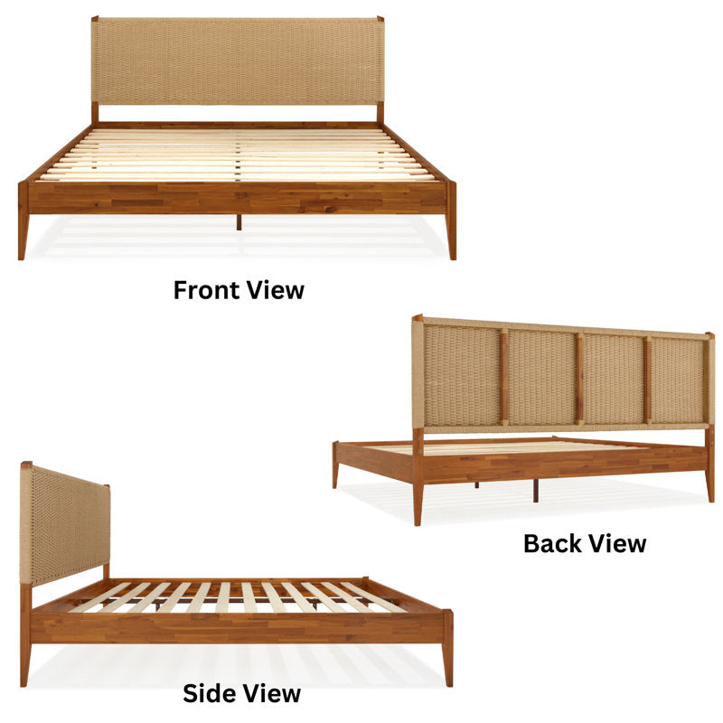 Selina - Solid Wood Platform Bed Bohemian Mid-Century Acacia Frame