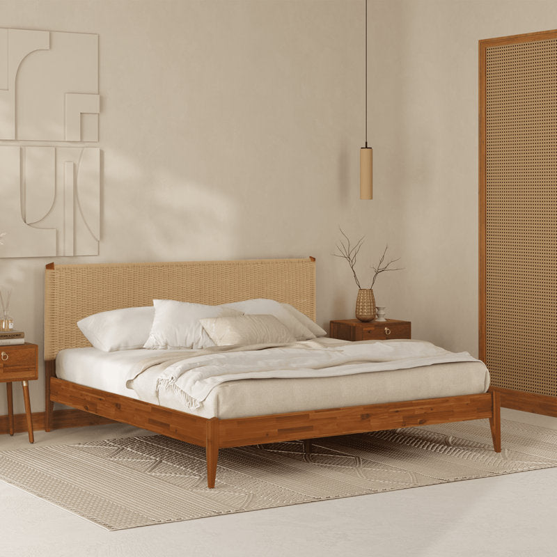 Selina - Solid Wood Platform Bed Bohemian Mid-Century Acacia Frame