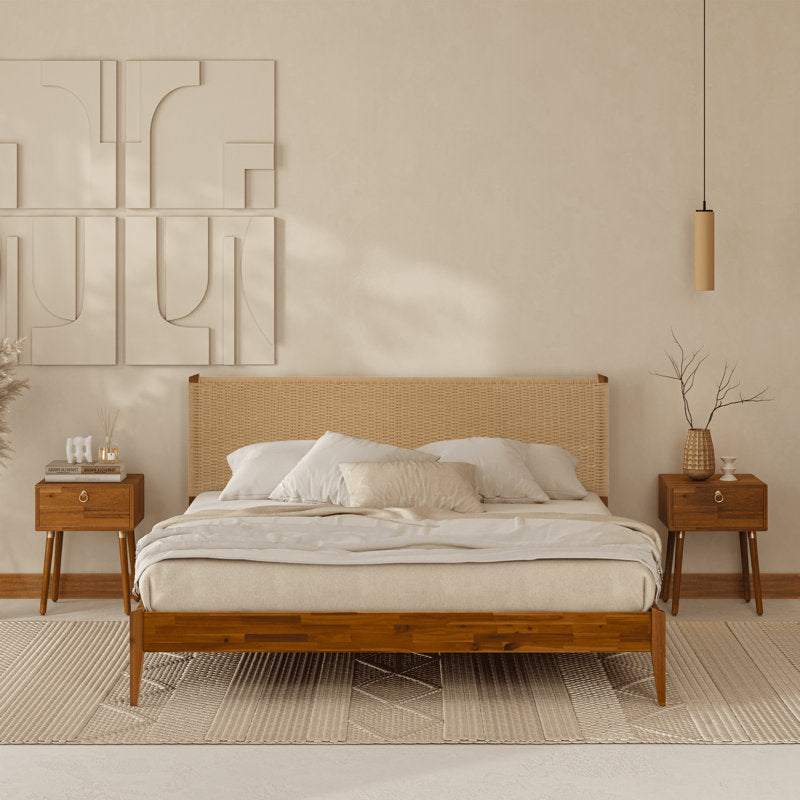 Selina - Solid Wood Platform Bed Bohemian Mid-Century Acacia Frame