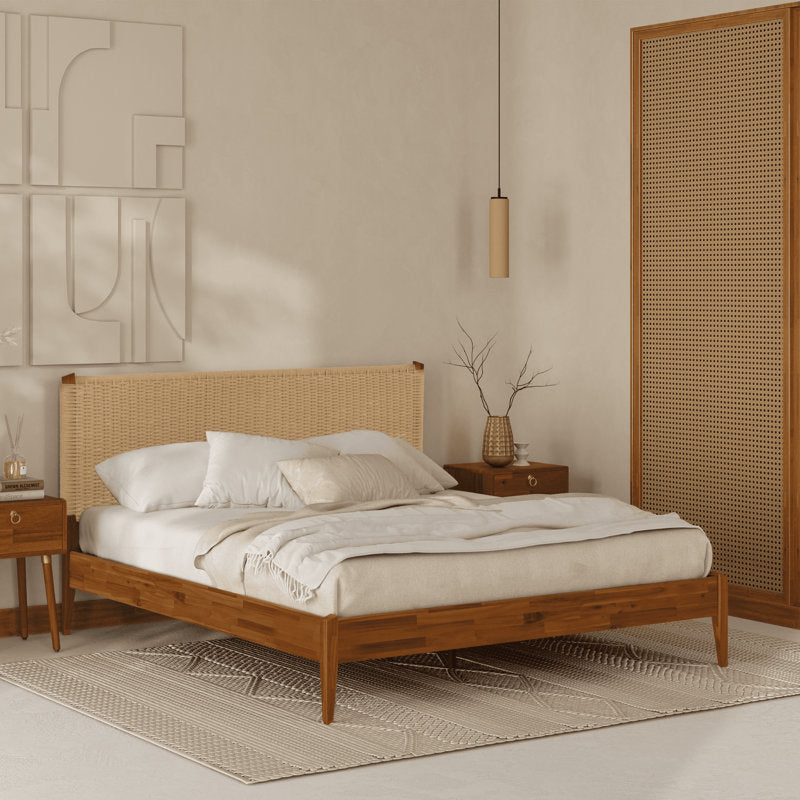 Selina - Solid Wood Platform Bed Bohemian Mid-Century Acacia Frame
