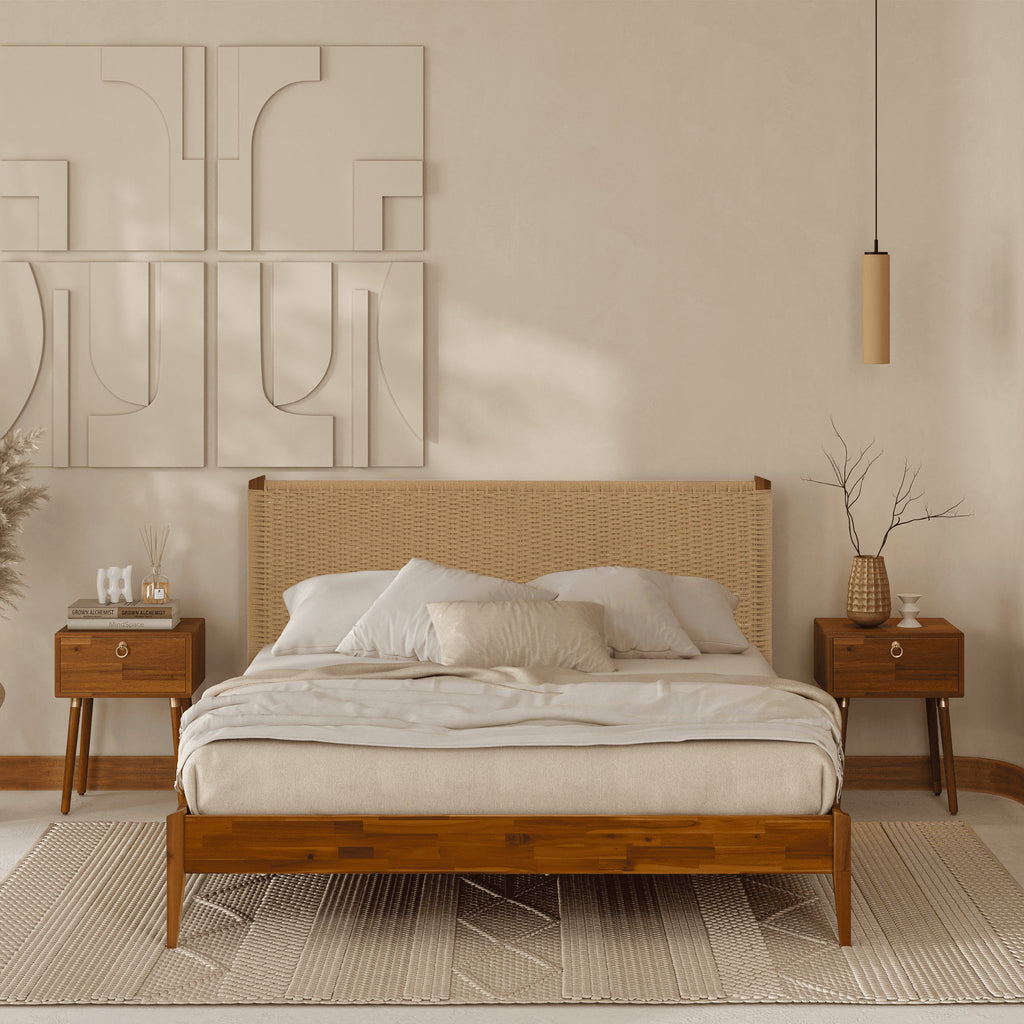 Selina - Solid Wood Platform Bed Bohemian Mid-Century Acacia Frame