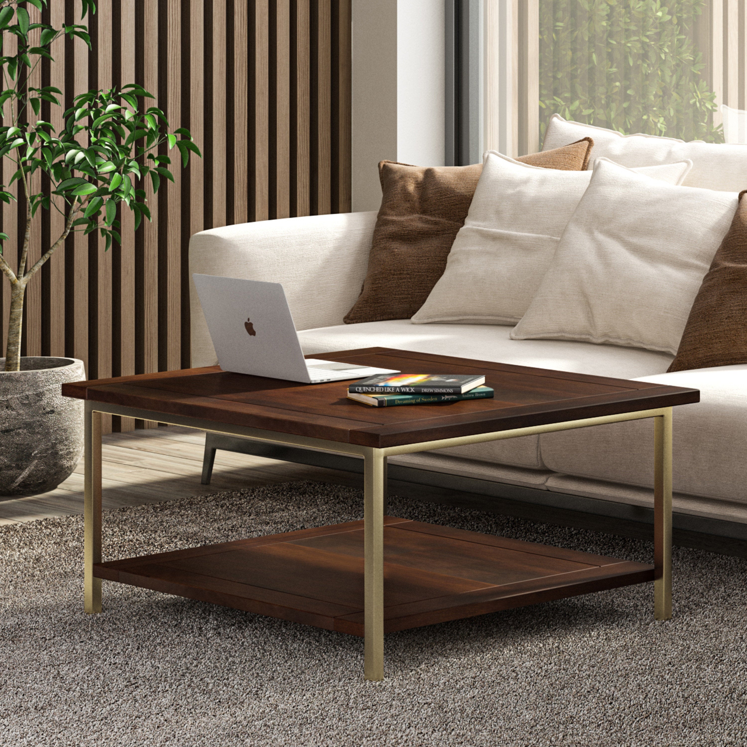 Skyler - Square Mango Wood Industrial Coffee Table for Living Room