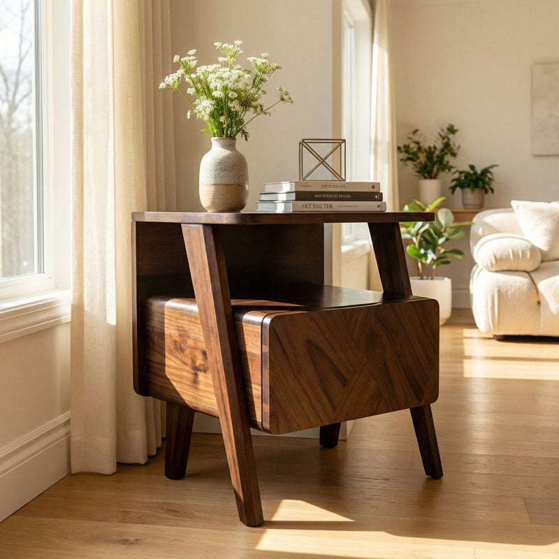 Artisan Acacia - Mid-Century Solid Wood Nightstand Bedside Table