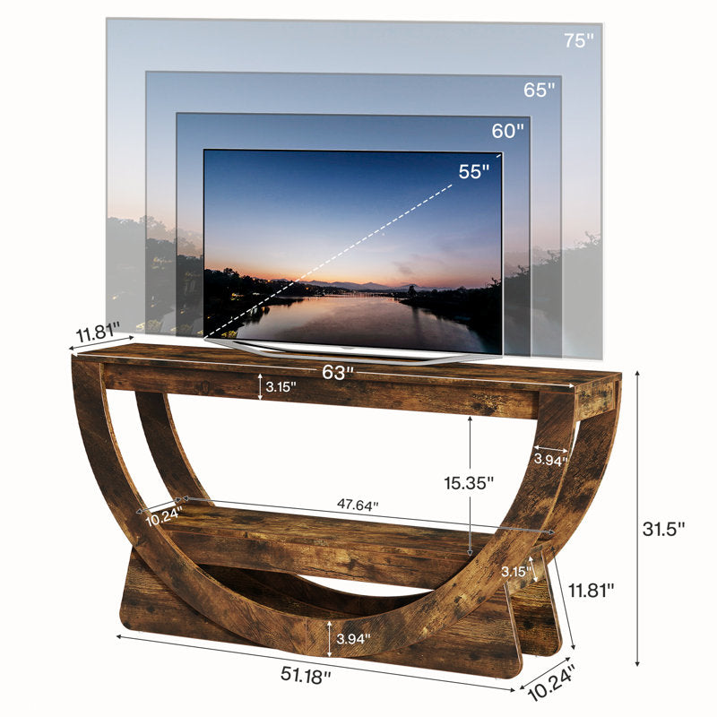 Rustic Ridge - 63" Farmhouse TV Stand for 75 Inch TVs Wood Console