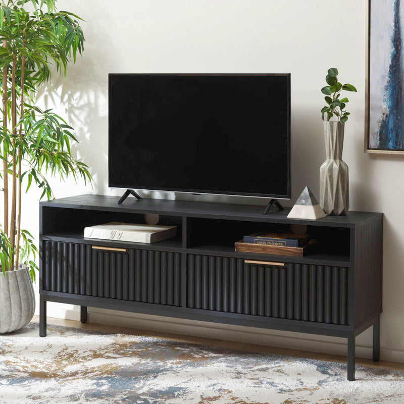 Aria Fluted TV Stand - Modern Wood Media Console for 60-inch TVs