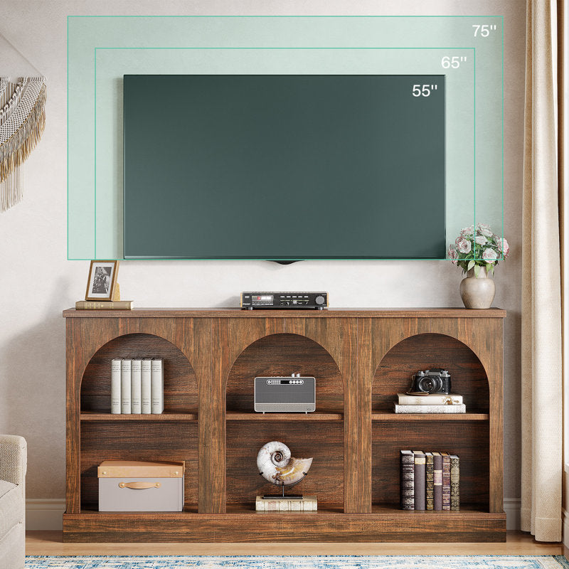 Arched Horizon - 65 Inch TV Stand Rustic Wood Media Console