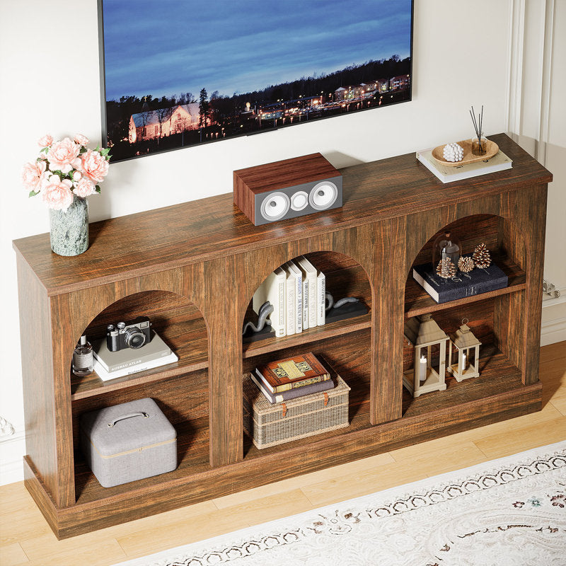 Arched Horizon - 65 Inch TV Stand Rustic Wood Media Console