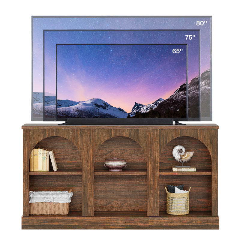 Arched Horizon - 65 Inch TV Stand Rustic Wood Media Console