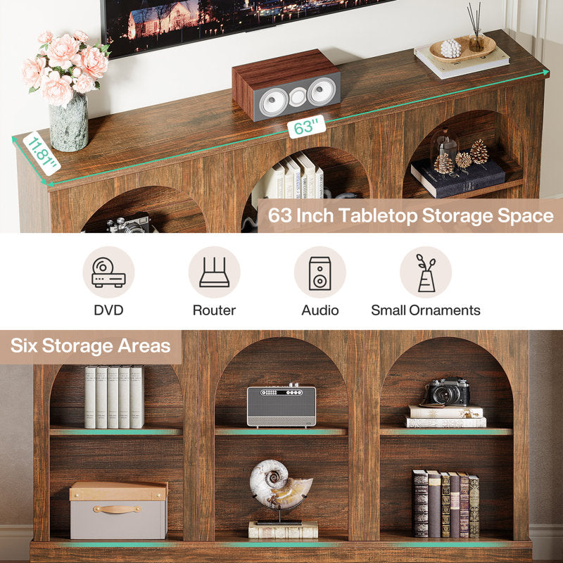 Arched Horizon - 65 Inch TV Stand Rustic Wood Media Console