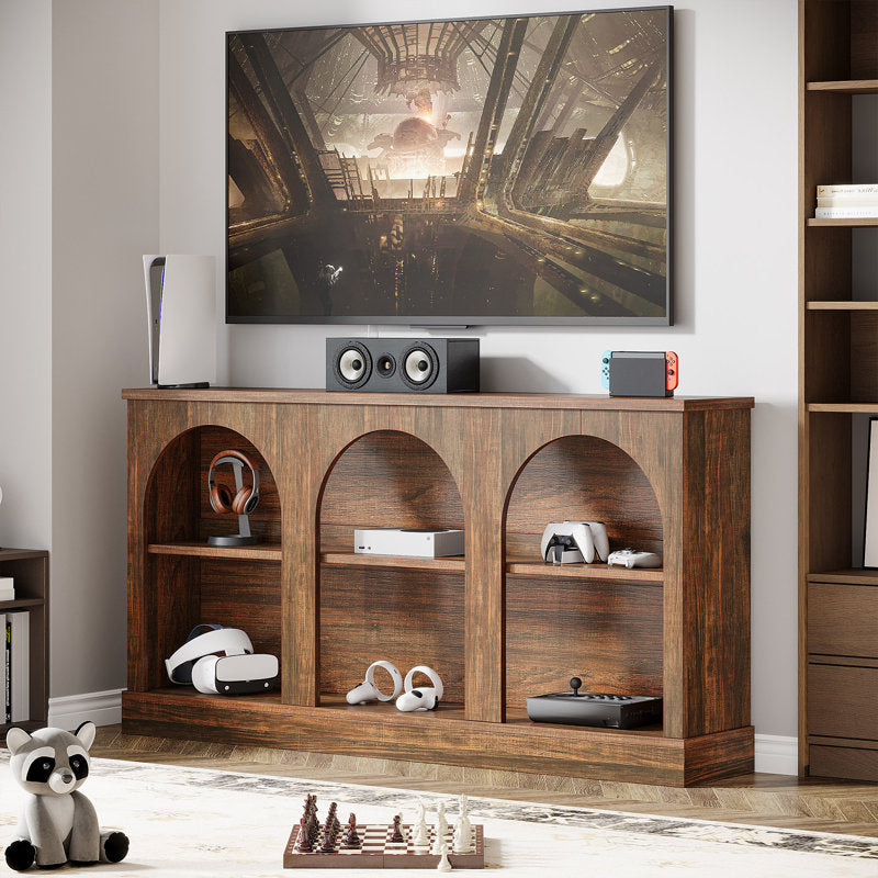 Arched Horizon - 65 Inch TV Stand Rustic Wood Media Console