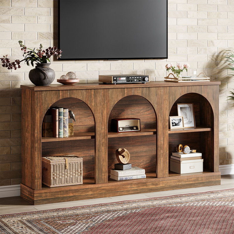 Arched Horizon - 65 Inch TV Stand Rustic Wood Media Console
