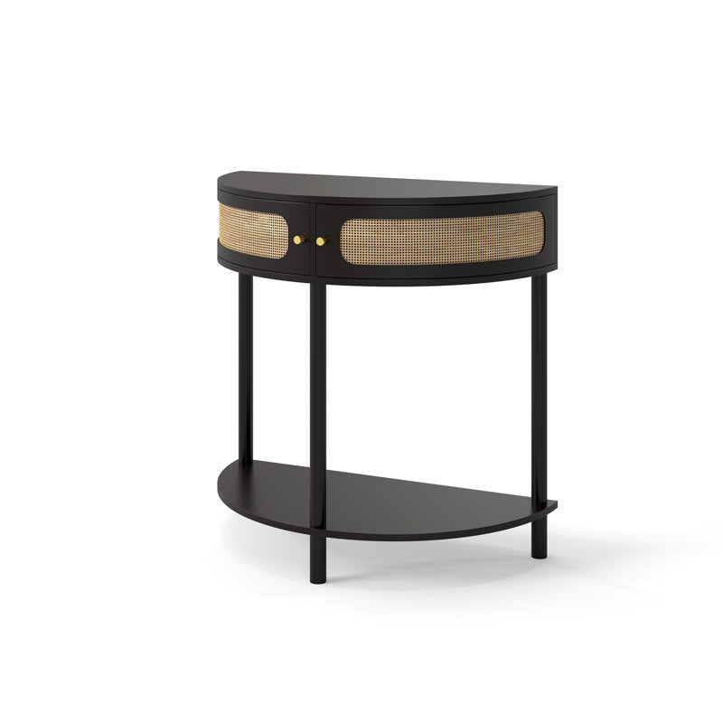 Luna - Half Moon Rattan End Table Boho Wood Entryway Console