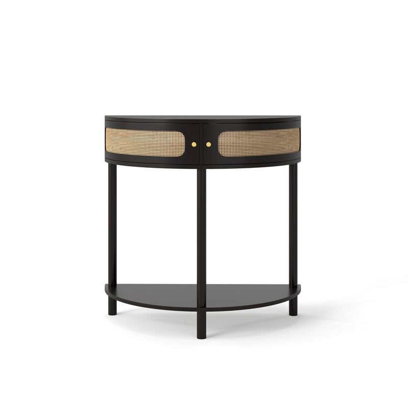 Luna - Half Moon Rattan End Table Boho Wood Entryway Console