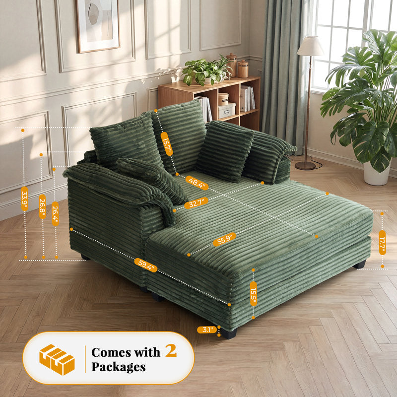 Elara - Corduroy Sleeper Sofa Bed with Twin Mattress & Chaise