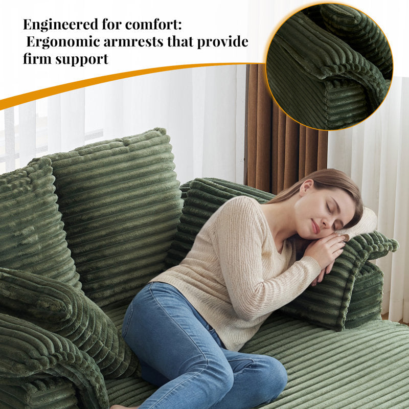 Elara - Corduroy Sleeper Sofa Bed with Twin Mattress & Chaise