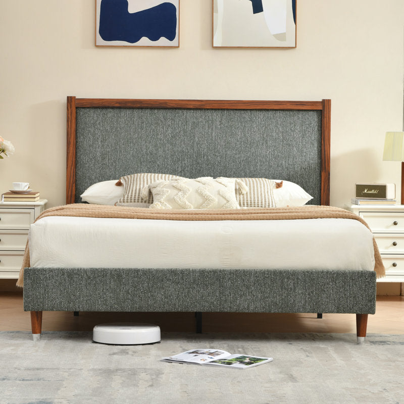 Linden - Upholstered Platform Bed Mid-Century Wood Frame Queen