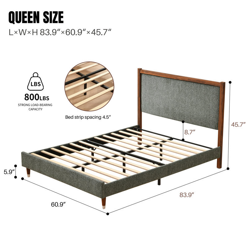 Linden - Upholstered Platform Bed Mid-Century Wood Frame Queen