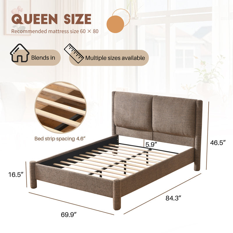 Elara Modern Upholstered Platform Bed - Tufted Fabric Queen Frame