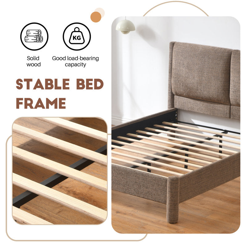 Elara Modern Upholstered Platform Bed - Tufted Fabric Queen Frame