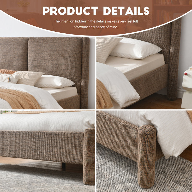 Elara Modern Upholstered Platform Bed - Tufted Fabric Queen Frame