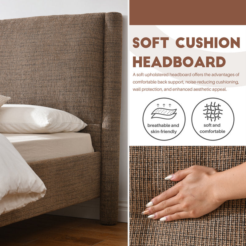 Elara Modern Upholstered Platform Bed - Tufted Fabric Queen Frame