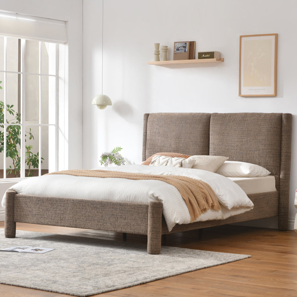 Elara Modern Upholstered Platform Bed - Tufted Fabric Queen Frame