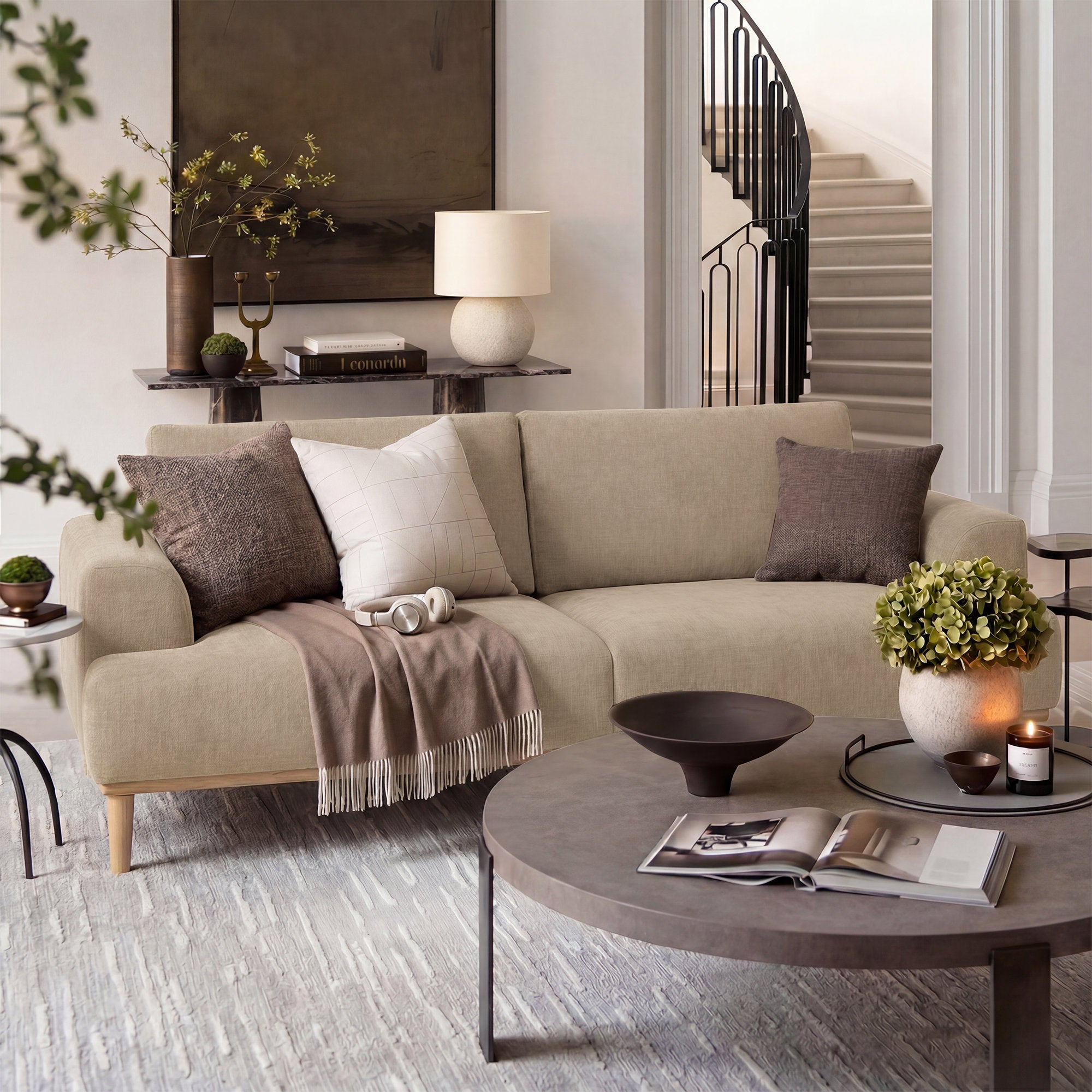 Elara Modern Minimalist Upholstered Sofa - Solid Wood Legs Living Room