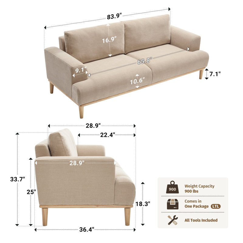 Elara Modern Minimalist Upholstered Sofa - Solid Wood Legs Living Room