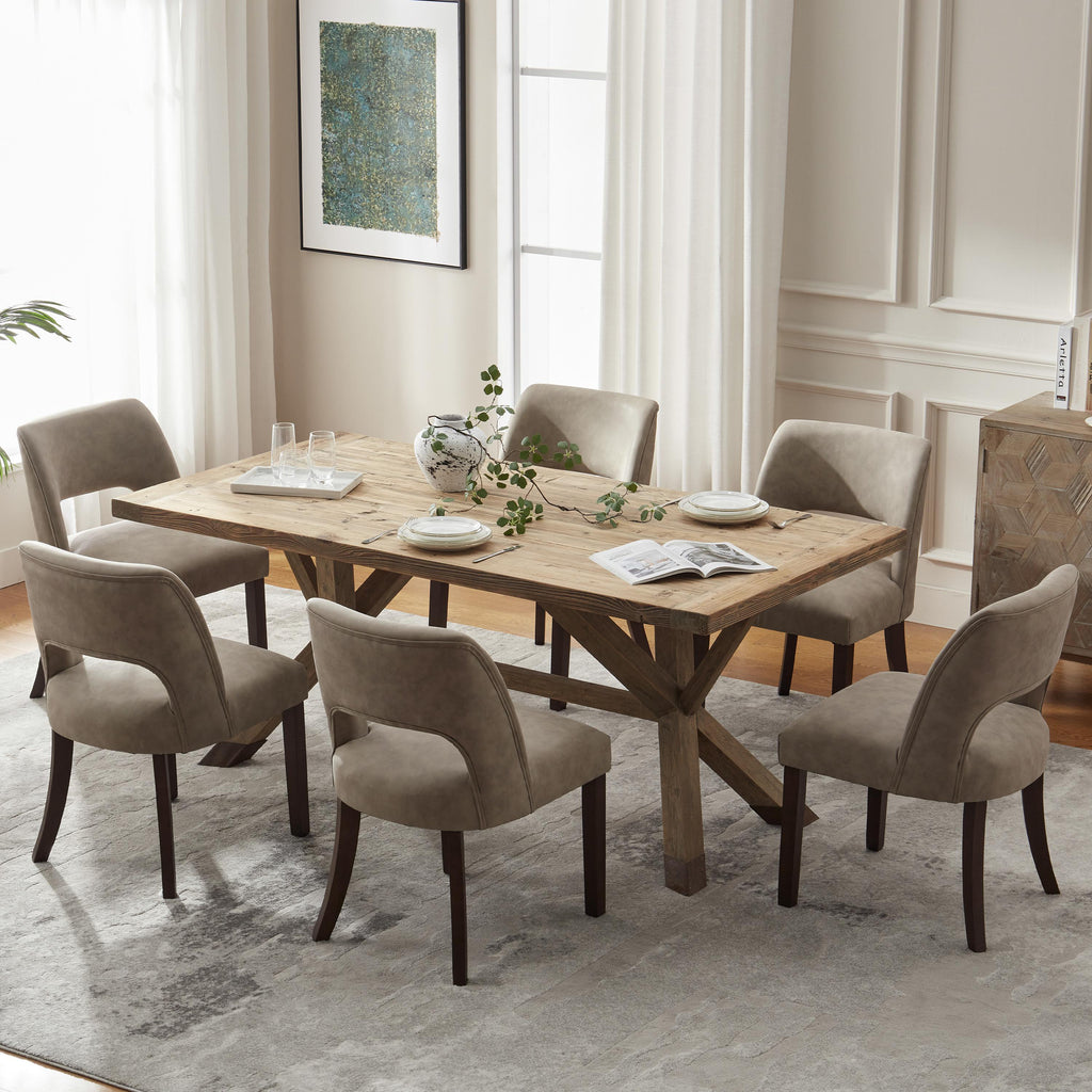 VKNOW - Mid-Century Faux Leather Dining Chairs Set of 6 for Dining Room