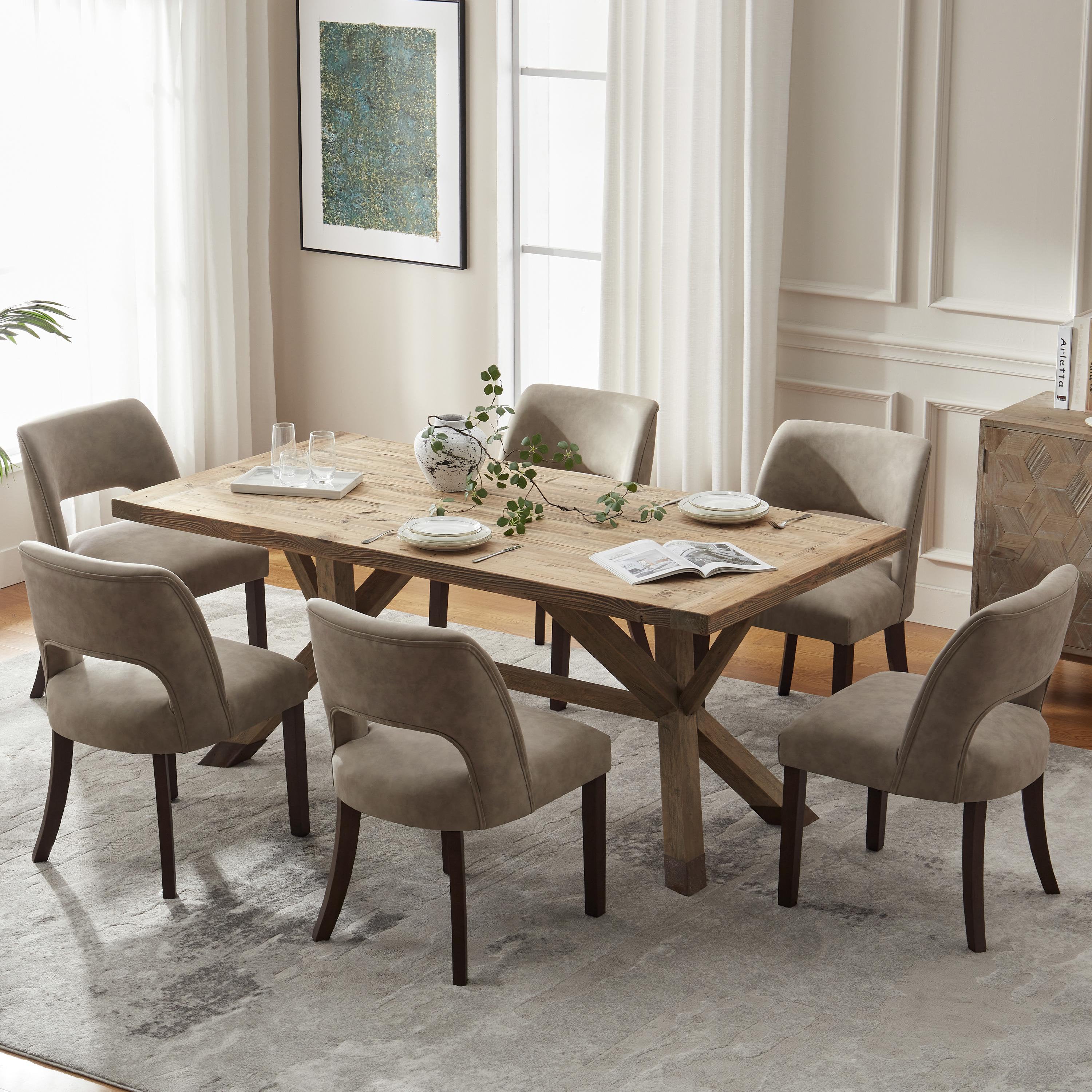 VKNOW - Mid-Century Faux Leather Dining Chairs Set of 6 for Dining Room