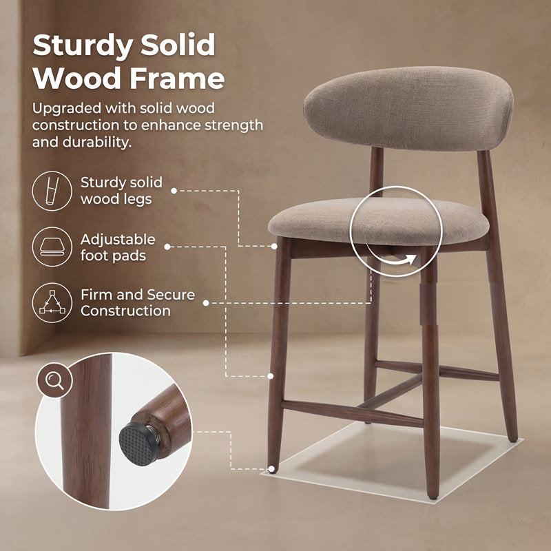 Vannie - Upholstered Counter Stool Set of 2 Solid Wood Kitchen Island