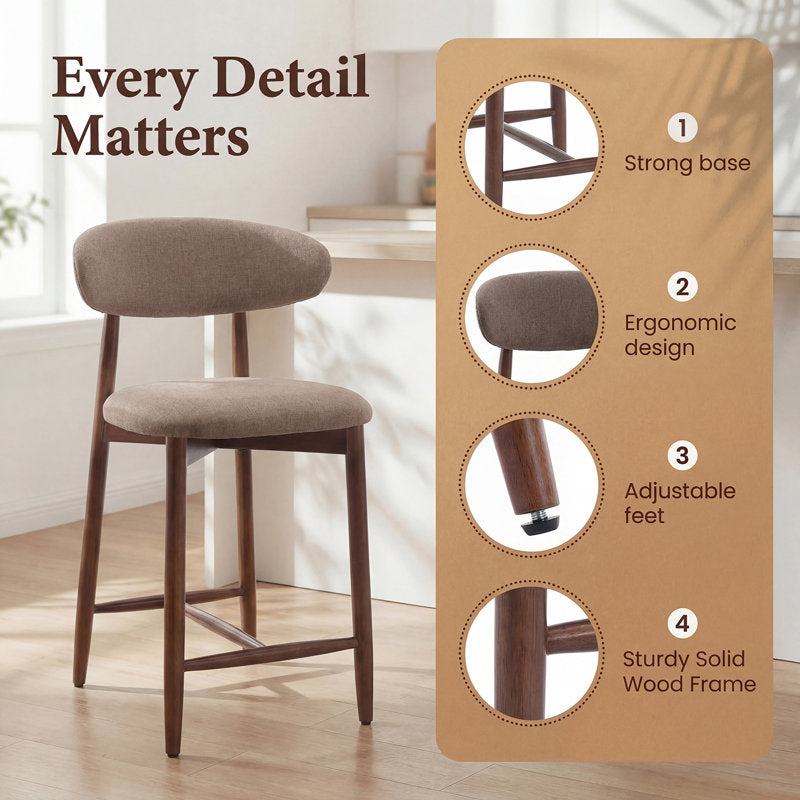 Vannie - Upholstered Counter Stool Set of 2 Solid Wood Kitchen Island