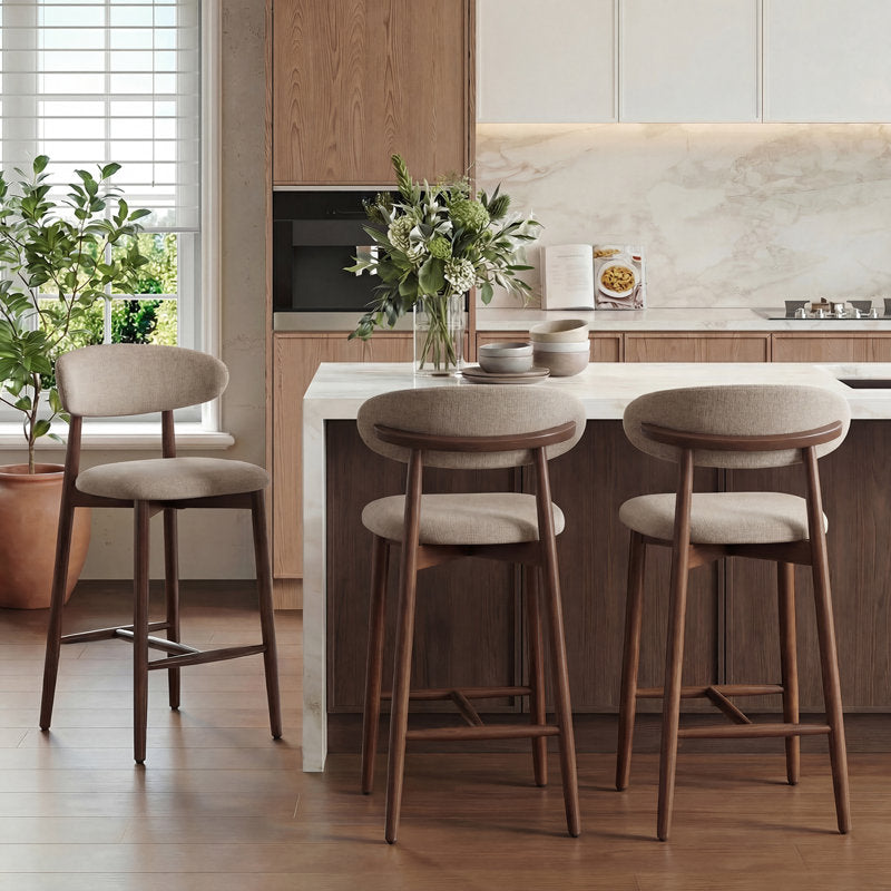 Vannie - Upholstered Counter Stool Set of 2 Solid Wood Kitchen Island