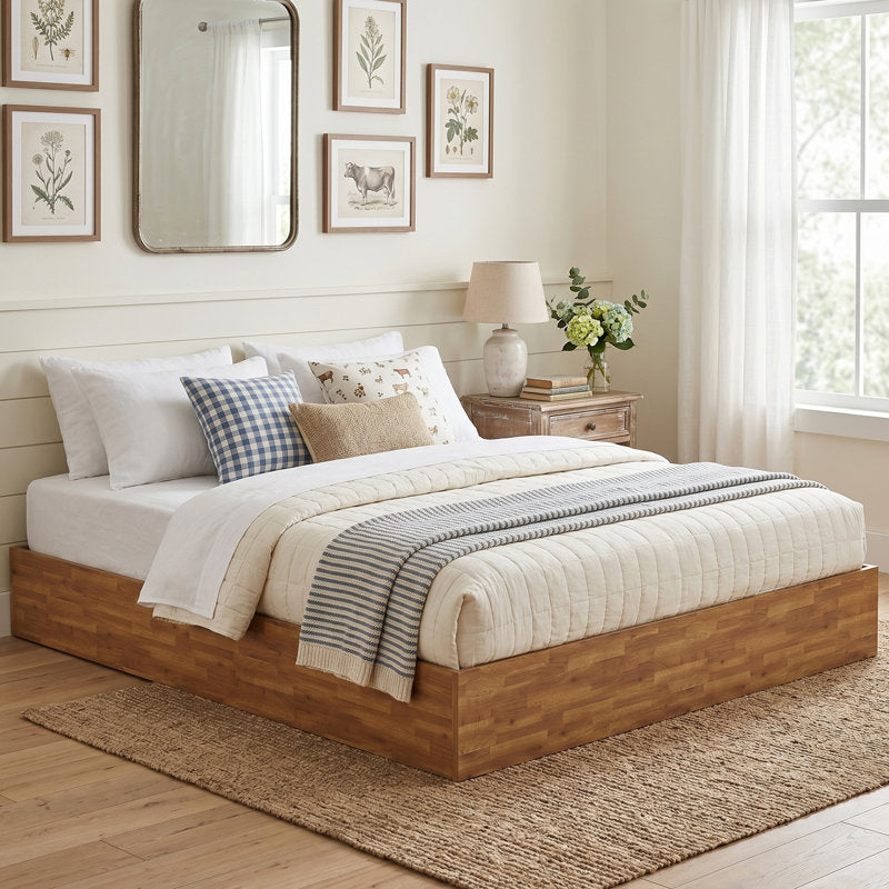Haven Queen Bed Frame - Rustic Wood Gas Lift Storage Platform Bed