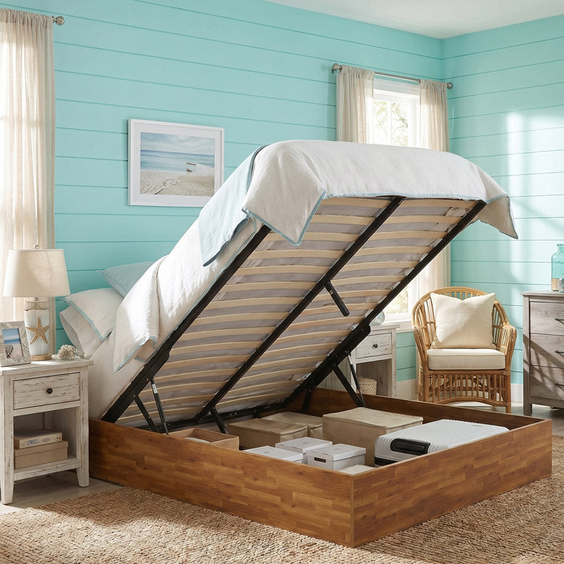Haven Queen Bed Frame - Rustic Wood Gas Lift Storage Platform Bed