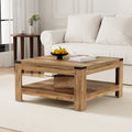 Zara Square Coffee Table - Farmhouse Oak Wood 2-Tier Storage